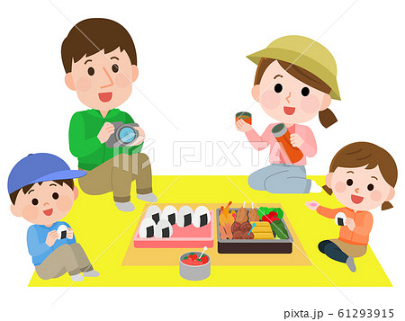 ハイキング 弁当を食べる家族 イラストのイラスト素材