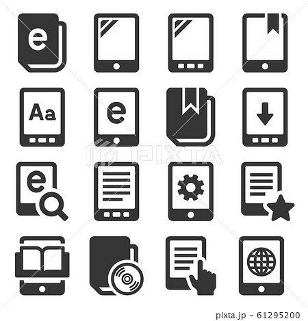 E-book Reader Icons Set on White Background. Vector 61295200
