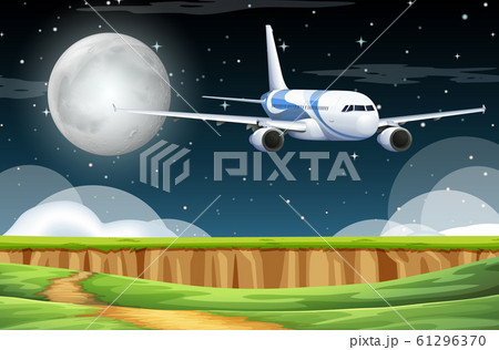 Scene with airplane flying in the sky at night Scene with airplane flying in the sky at night 61296370