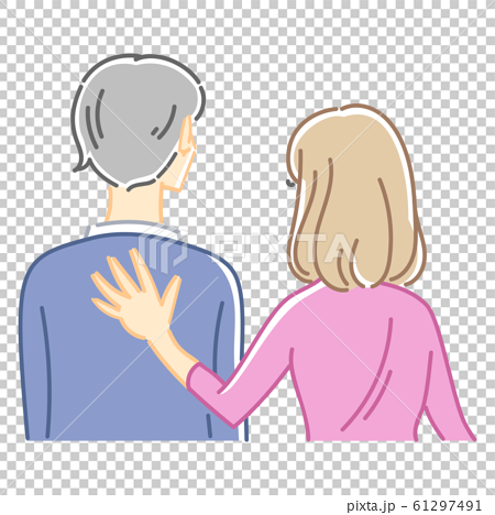 男性の背中に手を添える女性 カラー のイラスト素材