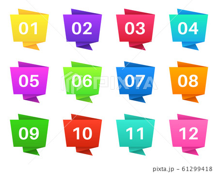Number bullet points. Colourful steps with numbers, pointing text bullets of simple shape. Modern interface elements vector set 61299418