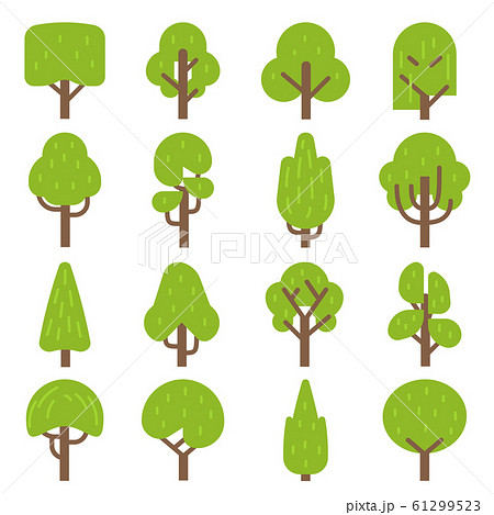 Flat tree. Forest trees, nature hardwood plants with green foliage. Ecology label, environment and botanical concept decorative vector elements Flat tree. Forest trees, nature hardwood plants with green foliage. Ecology label, environment and botanical concept decorative vector elements 61299523