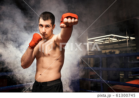 portrait of young fighter man in ring portrait of young fighter man in ring 61300745