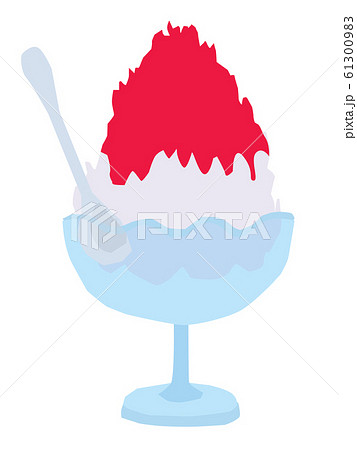 ガラスの器に入ったイチゴ味のかき氷 61300983