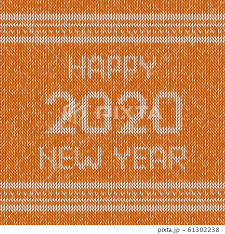 Christmas red knitted sweater design pattern. Happy New Year 2020 white text. Vector illustration 61302238