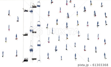 Different skiers and snowboarders in motion. View from above. Isolated objects. 61303368