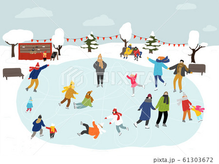 People skating on ice rink outdoors. Winter. 61303672