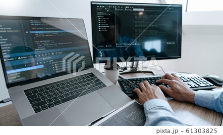 Programmer Typing Code on desktop computer, Programmer Typing Code on desktop computer, 61303825