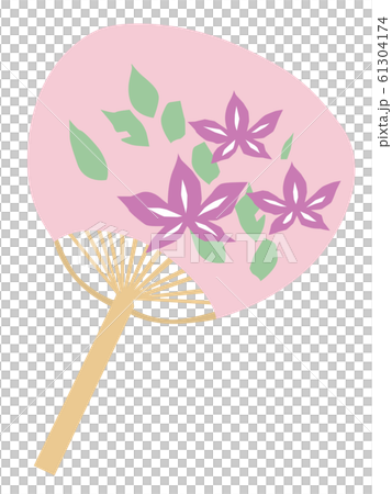花の模様のピンクのうちわのイラスト 61304174