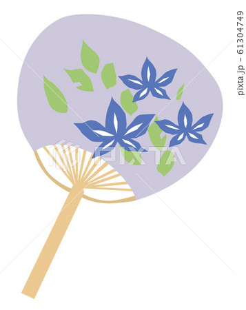 花の模様の紫のうちわのイラストのイラスト素材