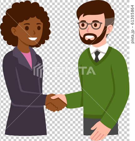 Cartoon man and woman shaking hands - Stock Illustration [61305864] - PIXTA