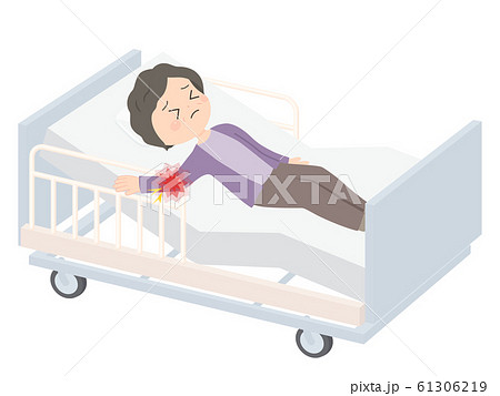 介護用ベッドのギャッジアップのイラスト_柵に手を挟む_骨折 介護用ベッドのギャッジアップのイラスト_柵に手を挟む_骨折 61306219