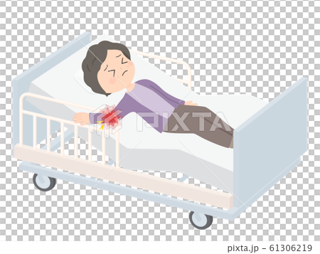 介護用ベッドのギャッジアップのイラスト_柵に手を挟む_骨折 介護用ベッドのギャッジアップのイラスト_柵に手を挟む_骨折 61306219
