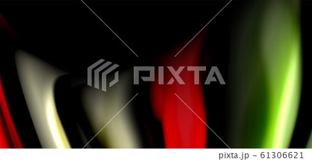 Abstract silk smooth lines on black, multicolored liquid fluid rainbow style waves on black 61306621