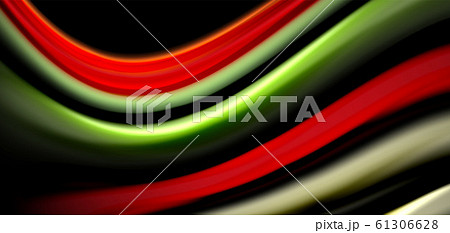 Abstract silk smooth lines on black, multicolored liquid fluid rainbow style waves on black 61306628