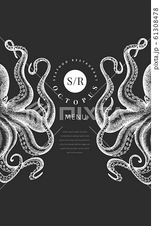 Octopus colored banner template. Hand drawn vector 61308478