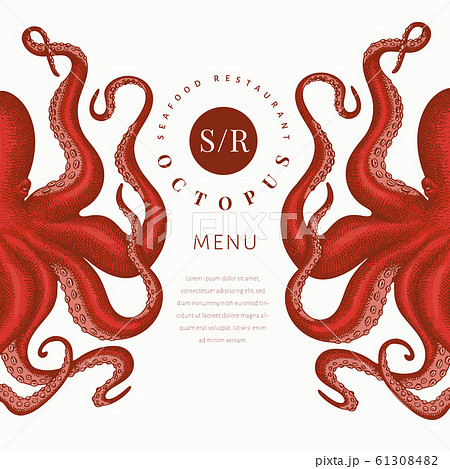 Octopus colored banner template. Hand drawn vector 61308482
