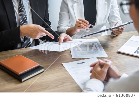 Employer or committee holding reading a resume 61308937