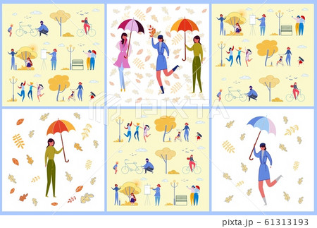 Autumn Mood Activities Vector Illustrations Set 61313193