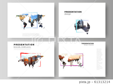 Vector layout of the presentation slides design business templates, multipurpose template for presentation brochure. Design template in the form of world maps and colored frames, insert your photo. Vector layout of the presentation slides design business templates, multipurpose template for presentation brochure. Design template in the form of world maps and colored frames, insert your photo. 61313214