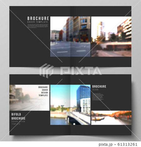 Vector layout of two covers templates for square design bifold brochure, flyer, cover design, book design, brochure cover. Abstract halftone effect decoration with dots. Dotted pattern decoration. 61313261