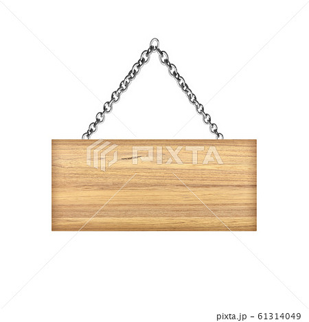 Wooden sign hanging on a chain isolated on white 61314049