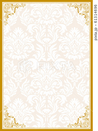 ダマスク柄背景とアンティークのフレームのテンプレート・フォーマット_A4サイズ イエロー系 ダマスク柄背景とアンティークのフレームのテンプレート・フォーマット_A4サイズ イエロー系 61314696