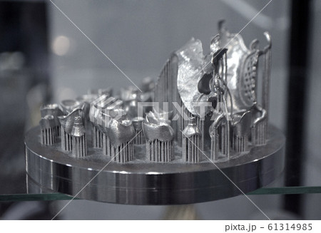 Object printed on metal 3d printer close-up. 61314985