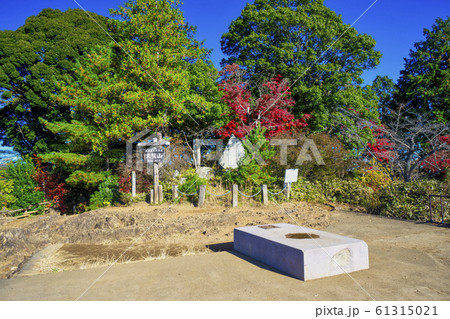 紅葉の天覧山山頂の写真素材