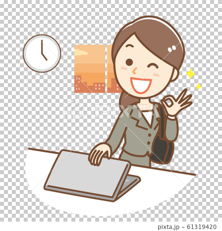 定時退社する女性　OKサイン 61319420