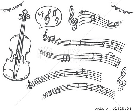 ヴァイオリンと音符、楽譜のイラスト素材 61319552