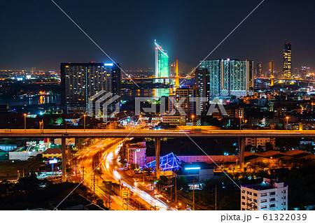 Bangkok city view and road at night, Thailand 61322039