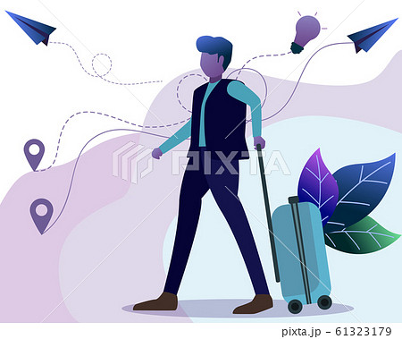 Businessman carrying a luggage with wheels during 61323179