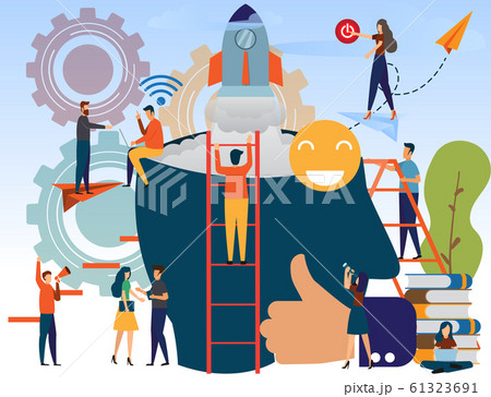 Successful business man with rocket ship launching 61323691