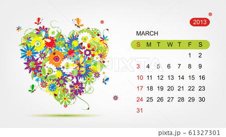 Vector calendar 2013, march. Art heart design 61327301