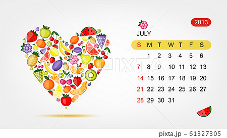 Vector calendar 2013, july. Art heart design 61327305