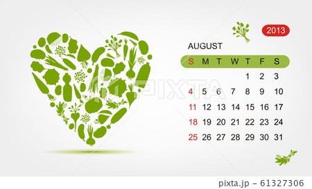 Vector calendar 2013, august. Art heart design Vector calendar 2013, august. Art heart design 61327306