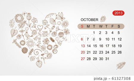 Vector calendar 2013, october. Art heart design 61327308