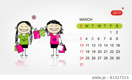 Vector calendar 2013. Girls with shopping bags for 61327313