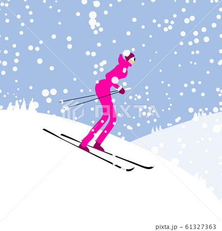 Girl Skiing Winter Mountain Landscapeのイラスト素材