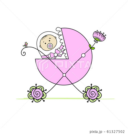 Newborn In Baby S Buggy For Your Designのイラスト素材