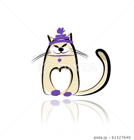 Funny cat in fashion hat for your design 61327640