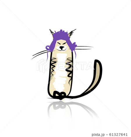 Funny cat in fashion hat for your design Funny cat in fashion hat for your design 61327641