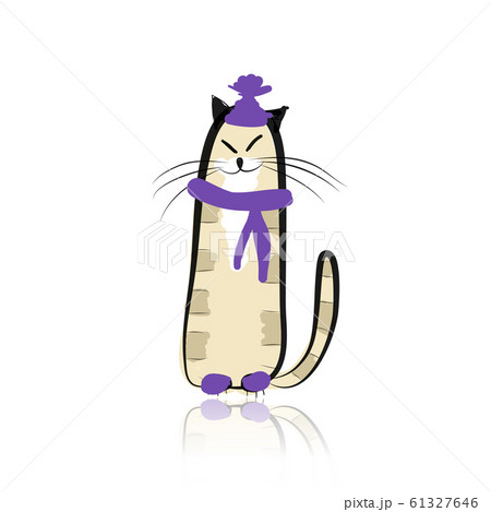 Funny cat in fashion hat for your design 61327646