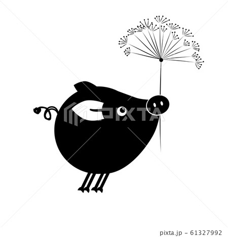 Flying piggy with flower for your design Flying piggy with flower for your design 61327992