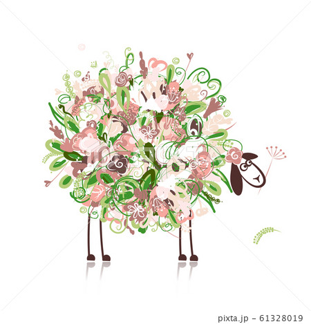 Cute sheep, floral style for your design Cute sheep, floral style for your design 61328019