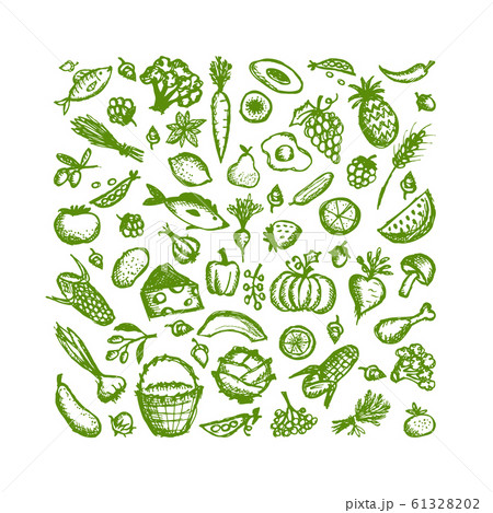 Healthy food background, sketch for your design - Stock Illustration  [61328202] - PIXTA