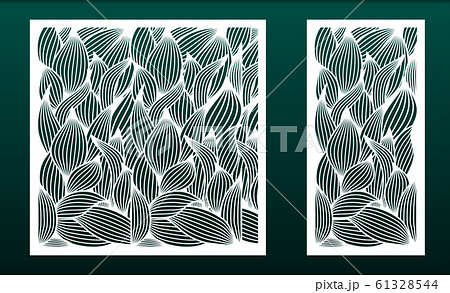 Set of panels for laser cutting. Templates for wood or metal cut, fretwork stencil, paper art. Floral pattern with leaves. For interior design, card background, die or stencil. Vector illustration 61328544