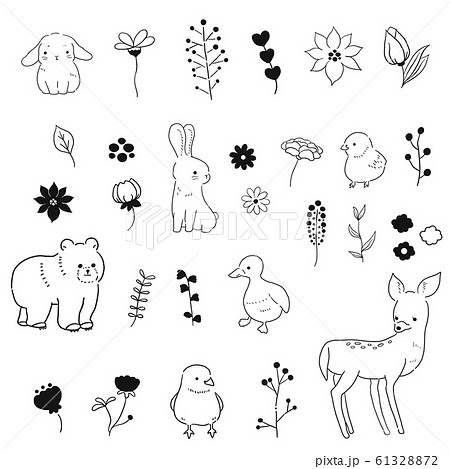 Cute Flower Plant Animal Illustration Hand Stock Illustration