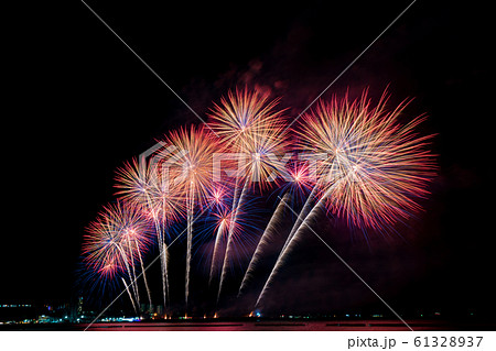 Colorful fireworks of various colors at night with celebration and anniversary concept Colorful fireworks of various colors at night with celebration and anniversary concept 61328937